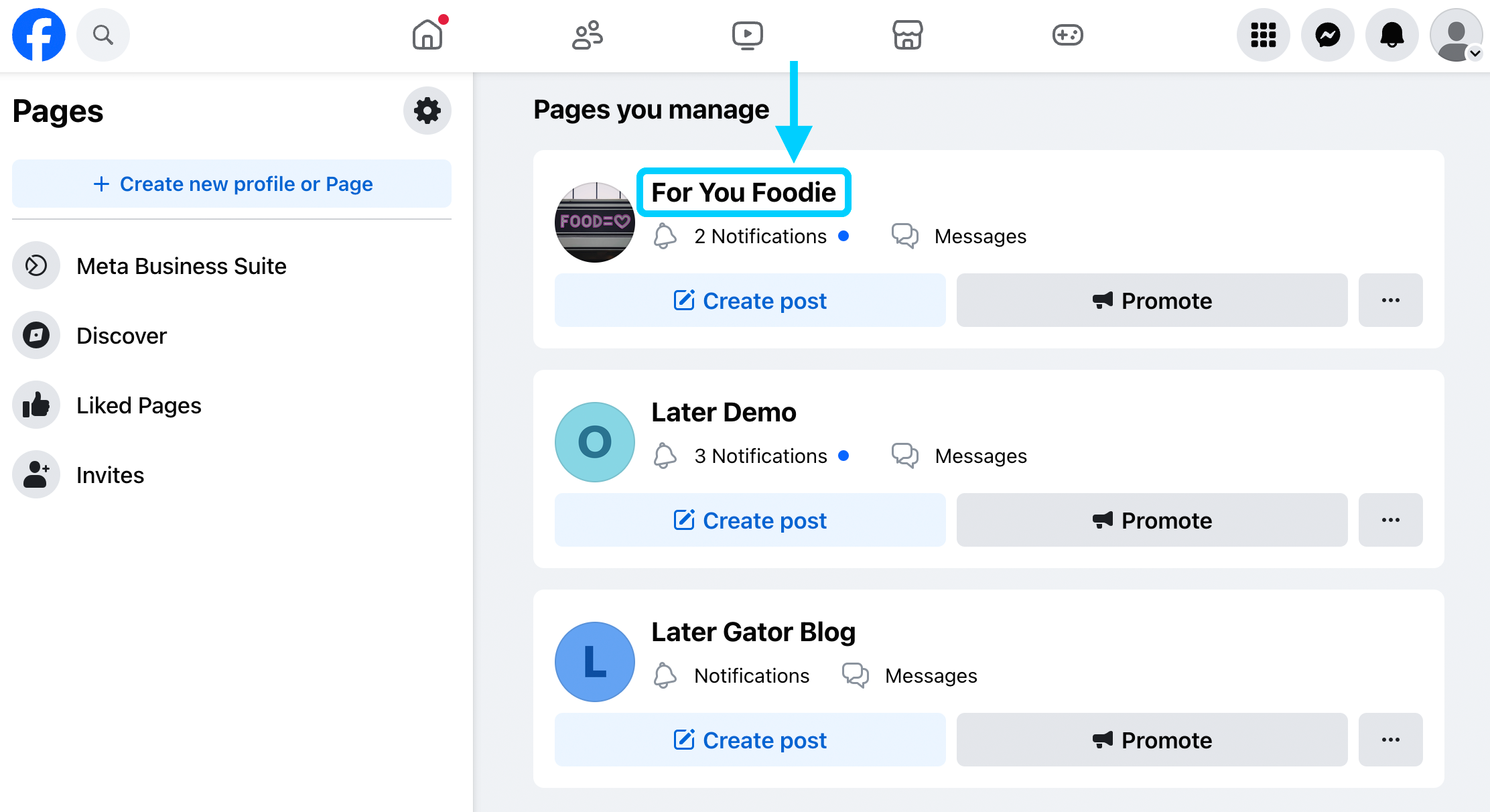 Facebook list of Pages you manage